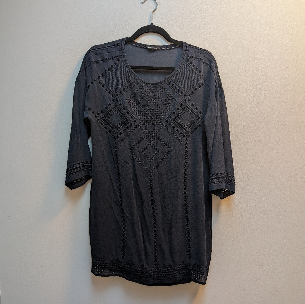 Club Monaco Navy Naoise Embroidered Dress Silk - Picture 2 of 9